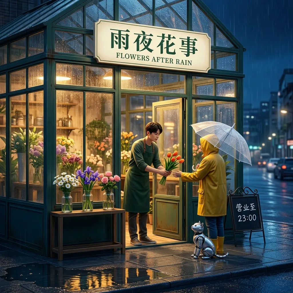 Banana 2.1 实测：雨夜未来花店