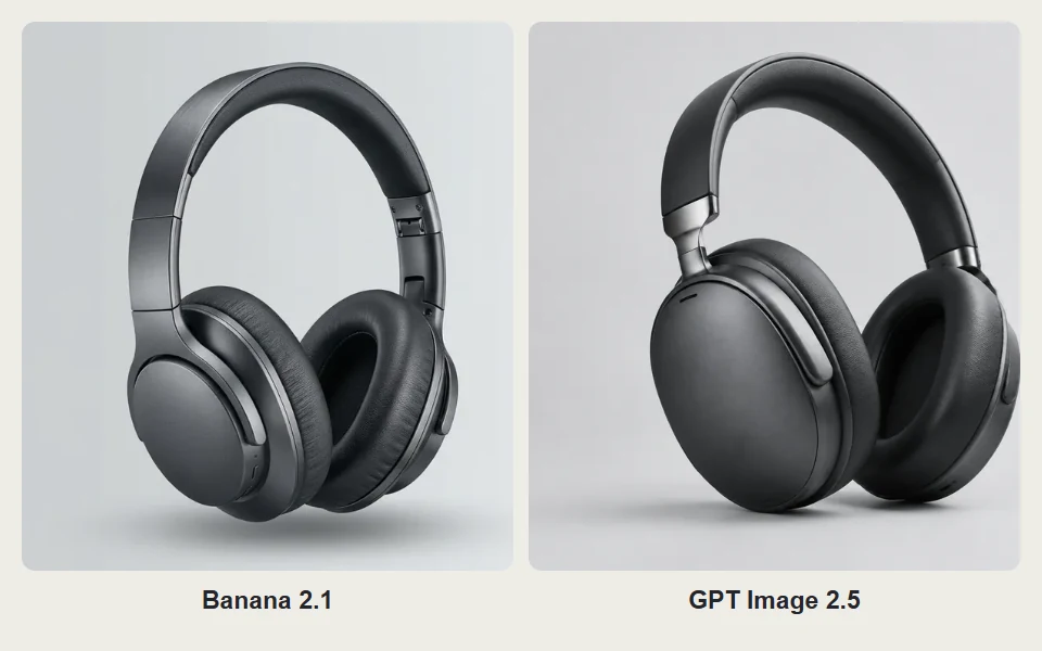 Banana 2.1 与 GPT Image 2.5 生成的耳机对比